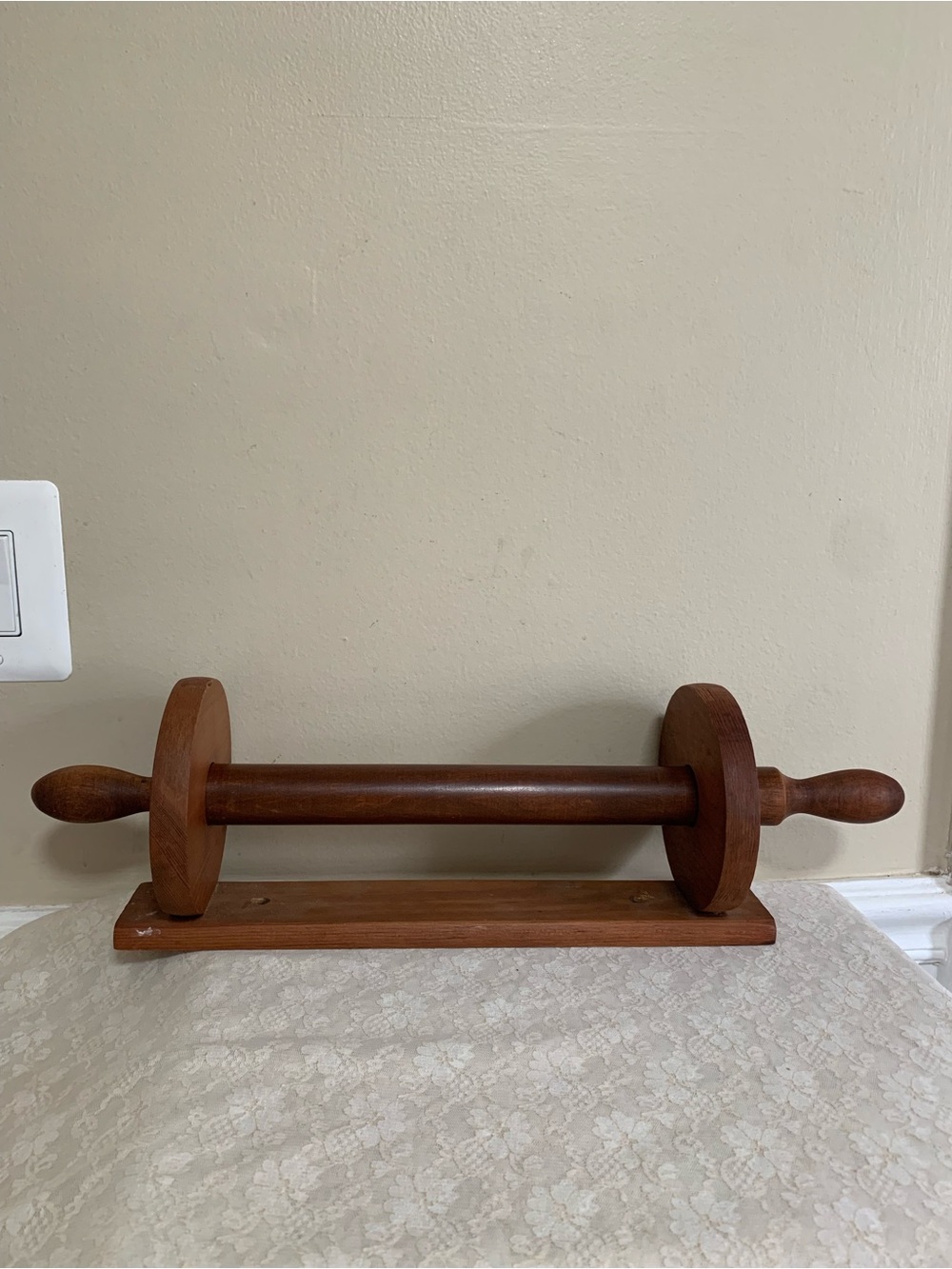 Vintage Wood Paper Towel Holder Rolling Pin Style Wall Mount Countertop Rustic